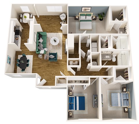 Floor plan for 3 beds, 2 baths, 1623 sqft
